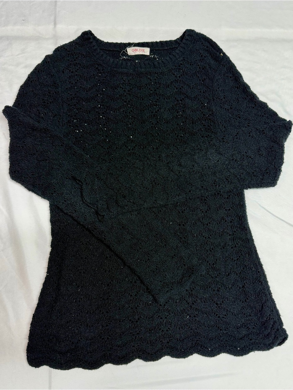 Goldie Black Open-Knit Crewneck Swinter